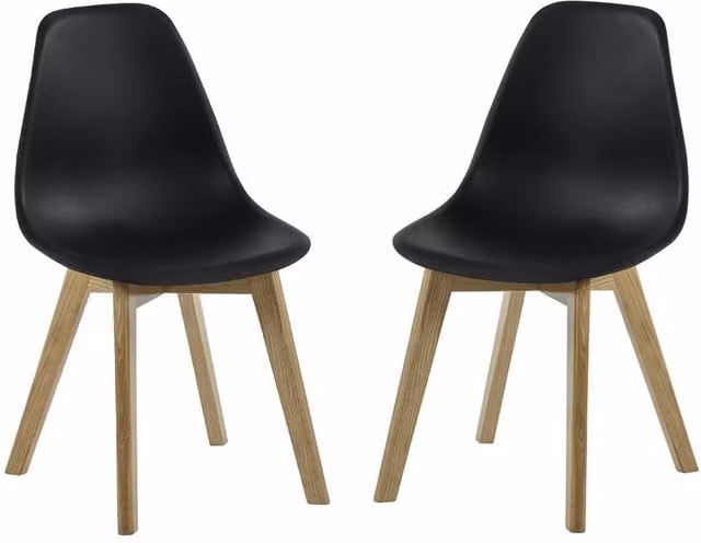 Cheshire Alderley Set of 2 Premium Black Plastic Dining Chairs with Wooden Legs