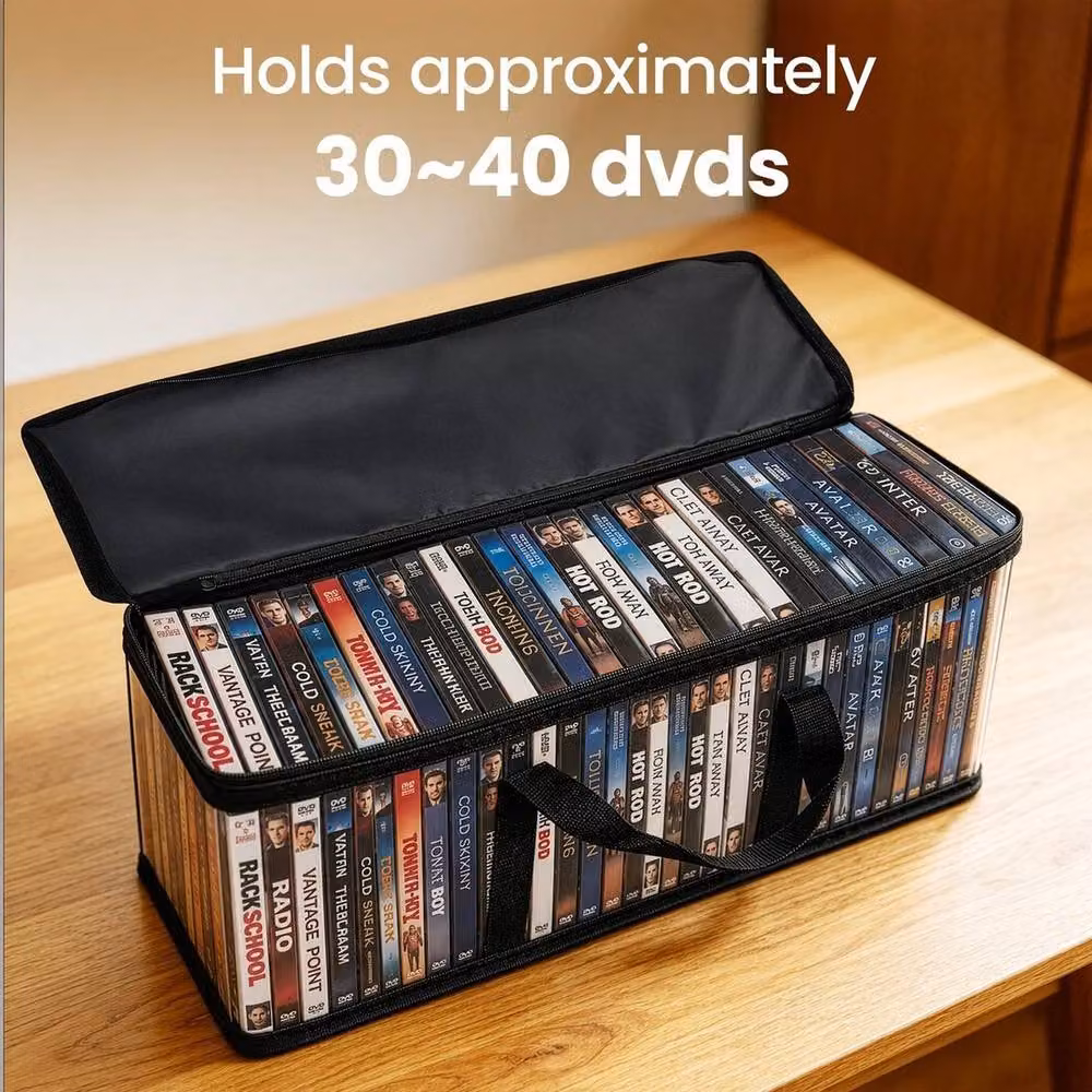 EONLION 2-Piece Set of Foldable Fabric DVD Storage Boxes with Handles, Black – 4