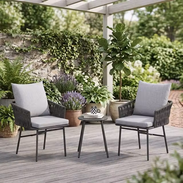 ERGOVEXA 3-Piece Rattan Bistro Set in Grey for Garden, Balcony or Terrace