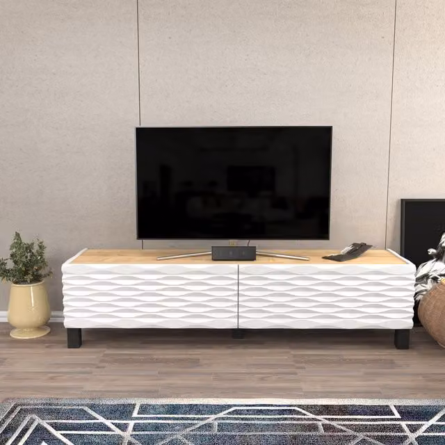 Decorotika Lerze Modern Geometric TV Unit in Sapphire Oak and White for TVs up to 65 inch
