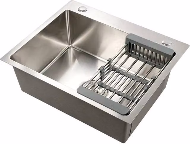 Kelvenix Large Single Bowl Square Stainless Steel Sink in Silver, W: 1000 cm, D: 52 cm – 1