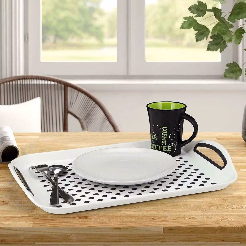 Kelvenix Set of 2 White Anti-Slip Plastic Rectangular Serving Trays with Handles – 2
