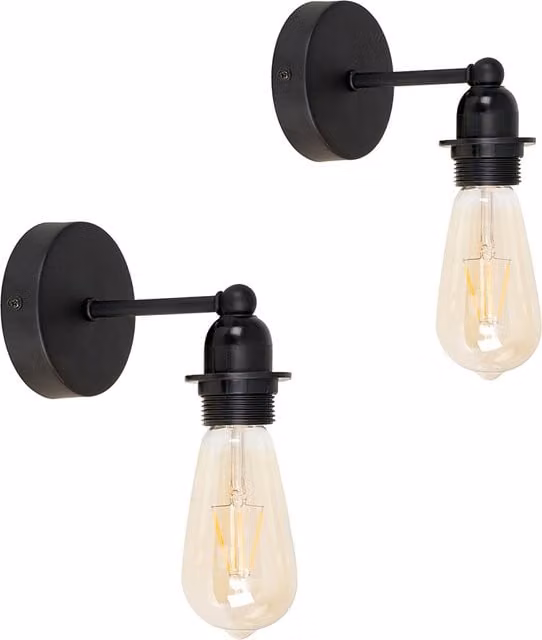 ValueLights Pair of Industrial Style Satin Black Metal Pipework Single Wall Lights