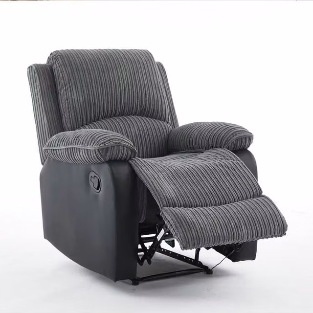 FURNITURE ONE Manual Reclining Armchair in Grey with Fabric and Synthetic Leather Upholstery