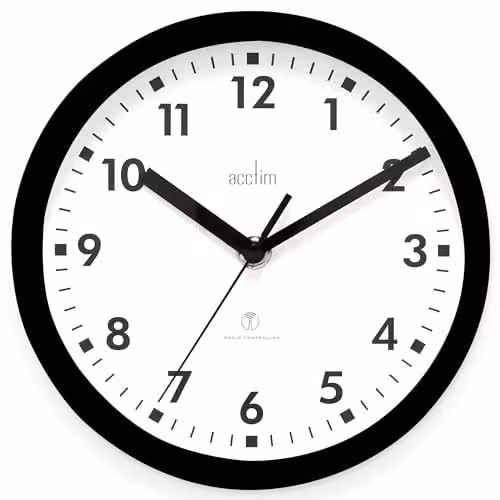 Acctim 74663 Nardo Black Radio Controlled Round Analog Wall Clock, Diameter: 20 cm