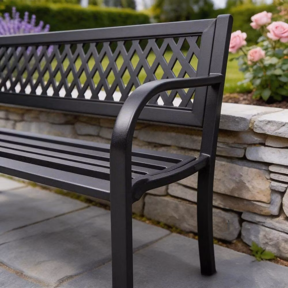 Hinsinc 3 Seater Weather Resistant Metal Garden Bench in Matt Black – 4