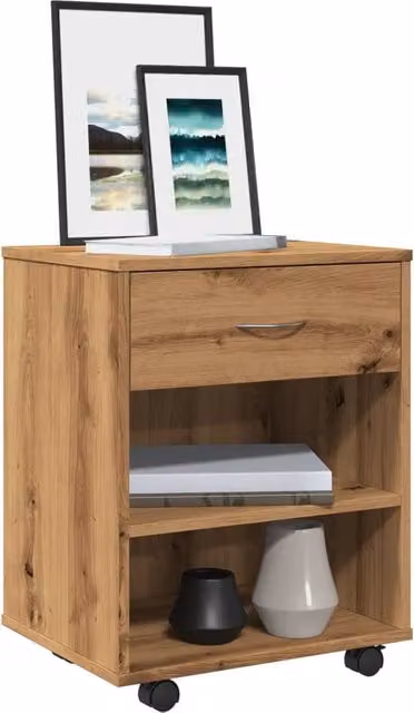 Berkfield Home Artisan Oak Rolling Cabinet in Brown, W/D/H: 46 x 36 x 59 cm – 1