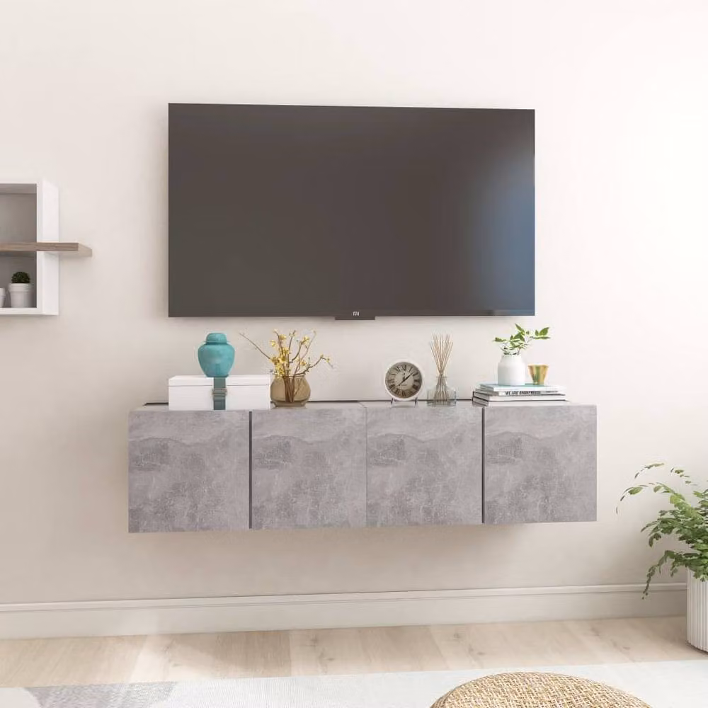 Berkfield Home Set of 2 Wall Mounted Hanging TV Cabinets in Concrete Grey, W/D/H: 60 x 30 x 30 cm – 2