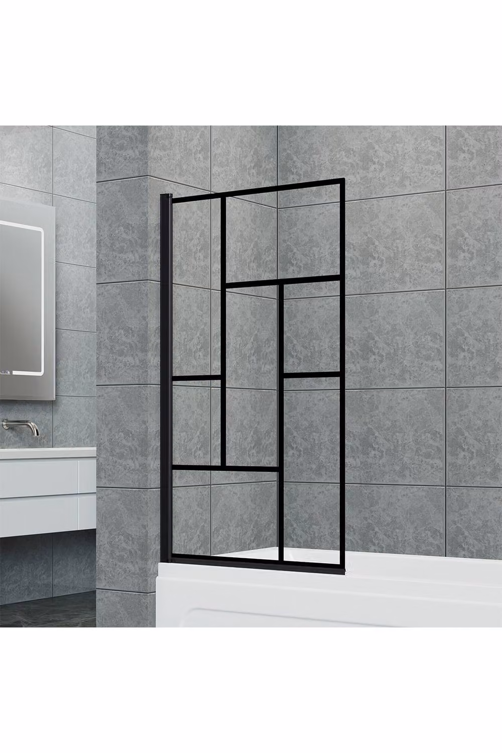 Living and Home 180 Degree Pivot Bath Shower Screen in Black with Clear Glass, W/H: 79.5 x 140 cm – 2