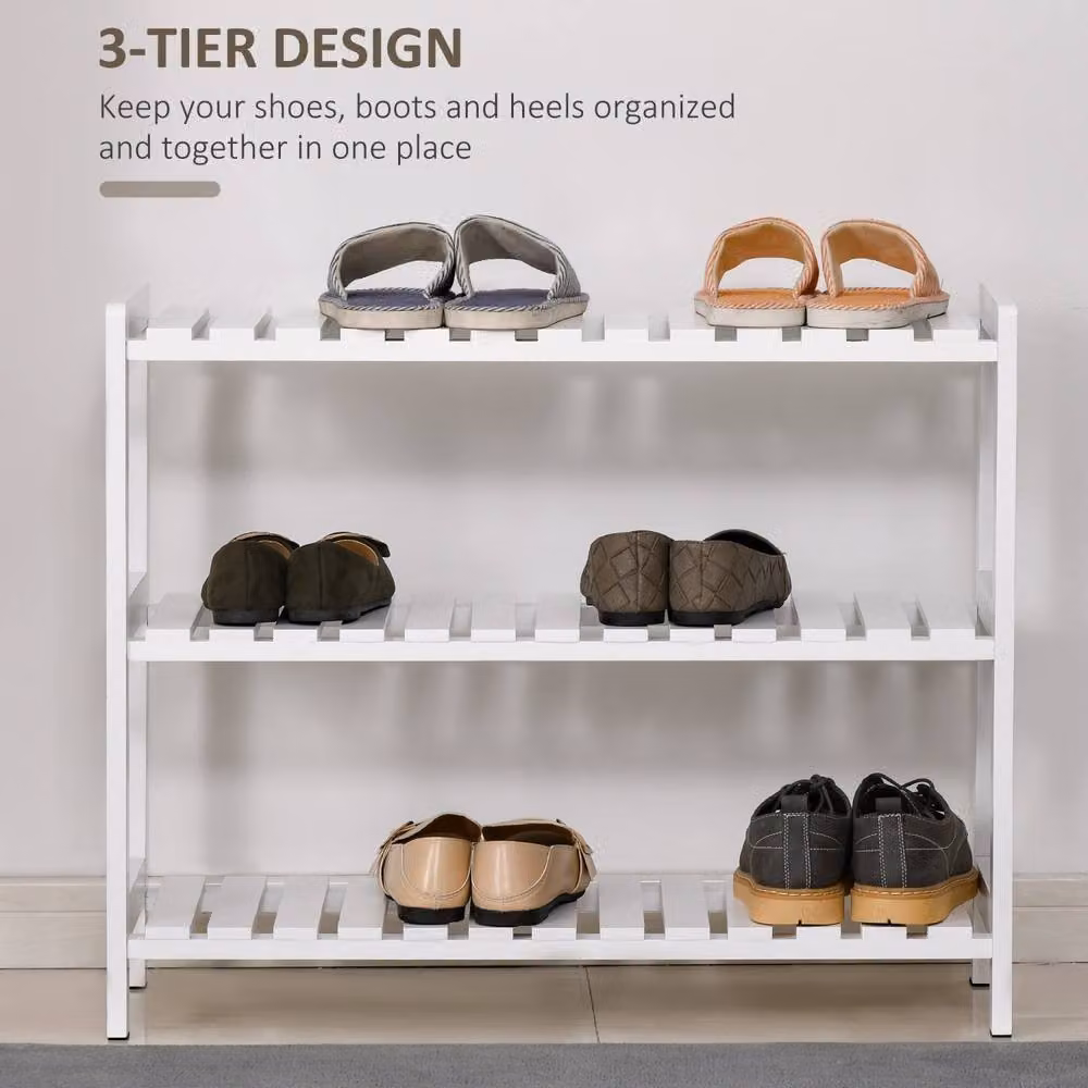 Wyld Haus Vafino 3 Tier White Wooden Shoe Rack with Slatted Shelves W/D/H: 70 x 26 x 57.5 cm – 4