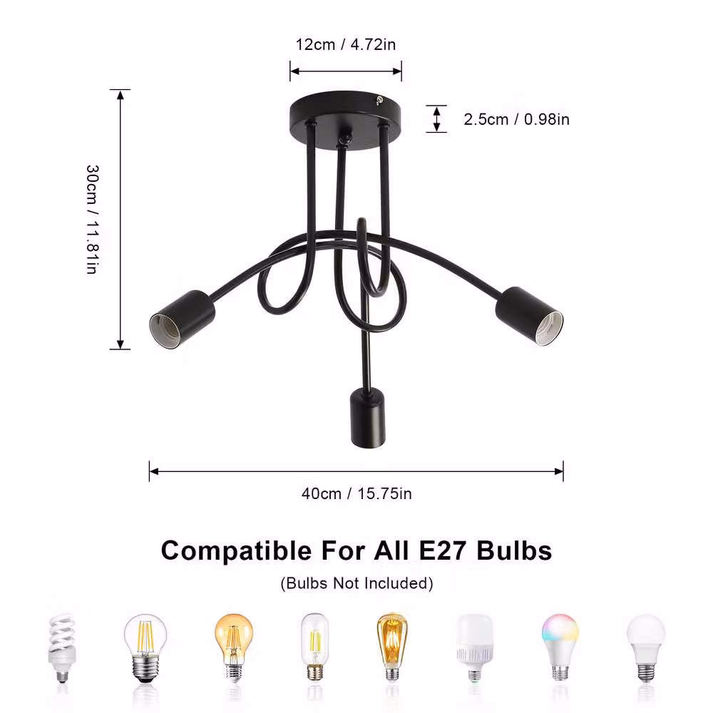 COMELY Modern Sputnik Chandelier, 3-Light Industrial Metal Ceiling Light in Black and Gold/Brass – 2