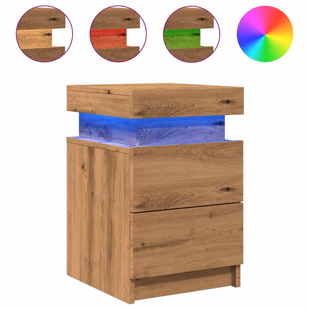 Berkfield Home Bedside Cabinet in Artisan Oak Brown with Integrated LED Lighting, W/D/H: 35 x 39 x 55 cm – 1