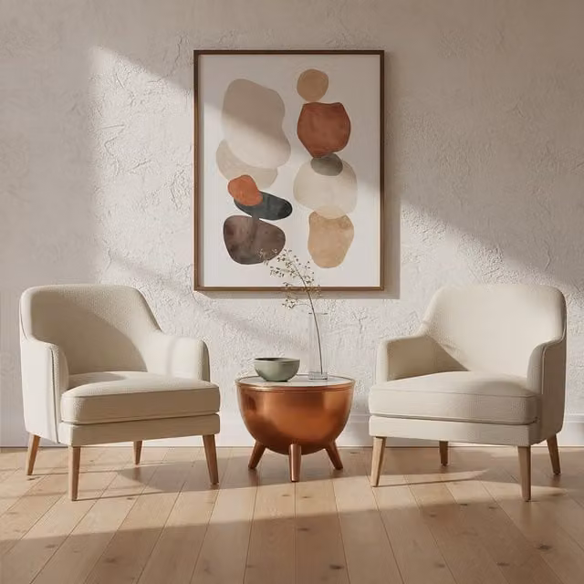 Interiors by Premier Modern Round White Marble and Bronze Metal Coffee Table in Brown