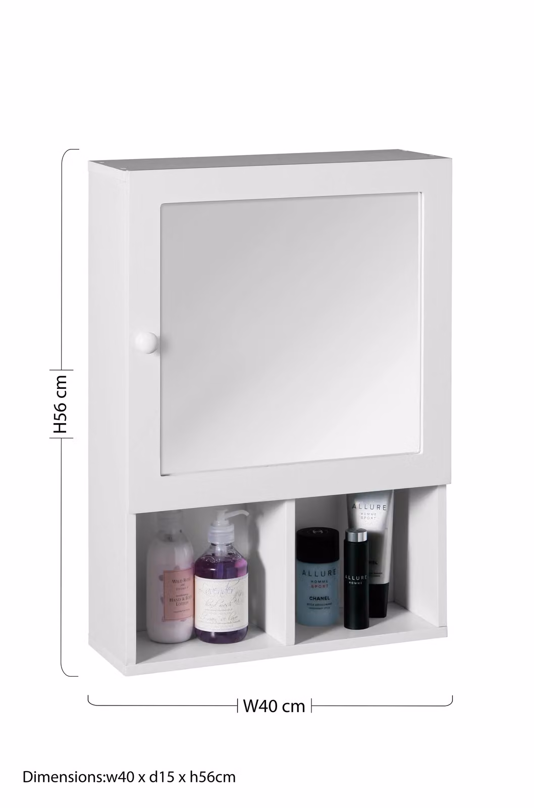 Orsina White Wood Minimalist Wall Mounted Mirrored Bathroom Cabinet, W/D/H: 40 x 15 x 56 cm – 2