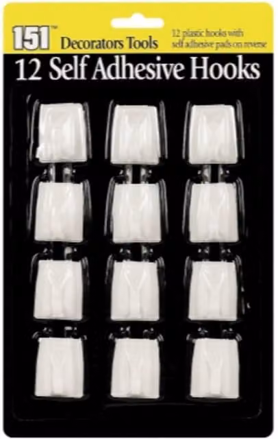 Pack of 12 Self Adhesive Hooks in Multicolour and White