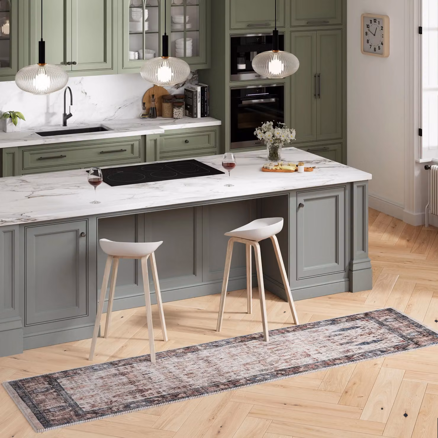 Kukoon Beige Bordered Distressed Hallway Runner Rug, Non-Slip and Washable, W: 60 cm, L: 240 cm – 2