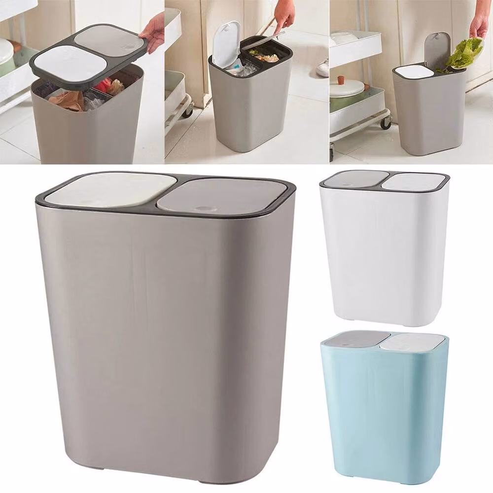 NESTLUNE White 2 Compartment Double Press Top Recycling Waste Bin W/D/H: 100 x 100 x 100 cm – 4