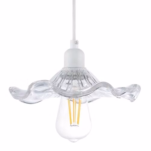 Happy Homewares Ribbed Clear Glass Cylinder Pendant Light Shade with Wavy Ruffled Edge, W: 23 cm, H: 6 cm – 1