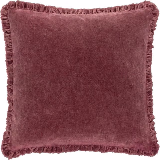 Make it a Home Bertie Washed Cotton Velvet Square Cushion in Red with Feather Filling
