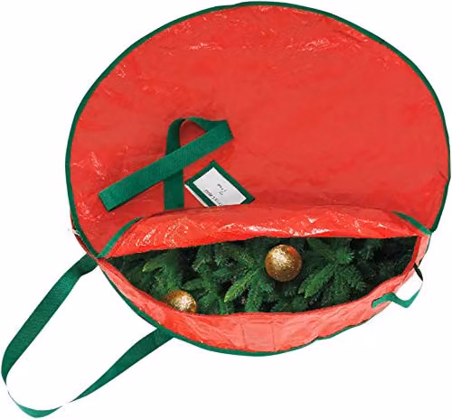 Netagon Seasonal Wreath Storage Bag in Red with Handles