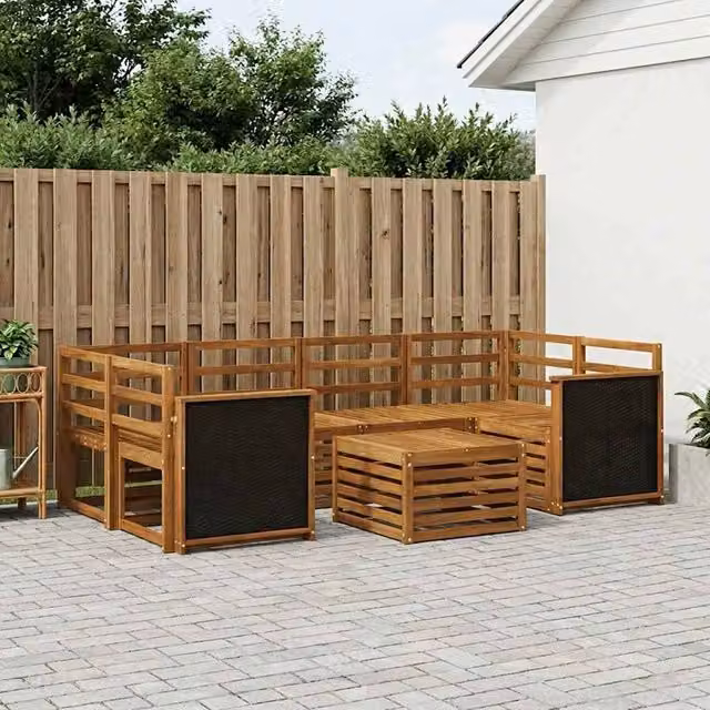 Berkfield Home 7 Piece L-Shape Outdoor Sofa Set in Brown Solid Acacia Wood