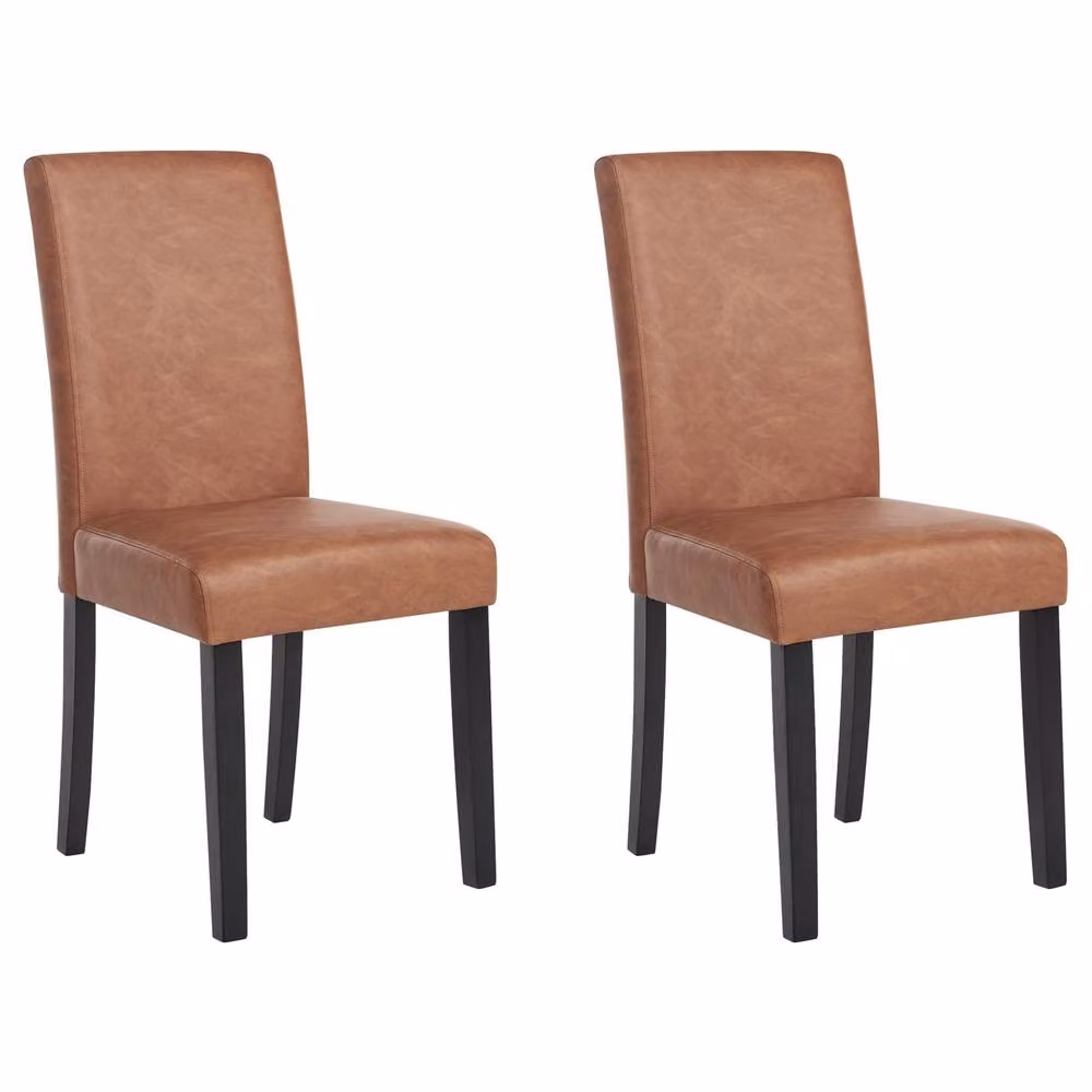 Wyld and Coco Set of 2 Brown Faux Leather Dining Chairs with Solid Rubberwood Legs – 2