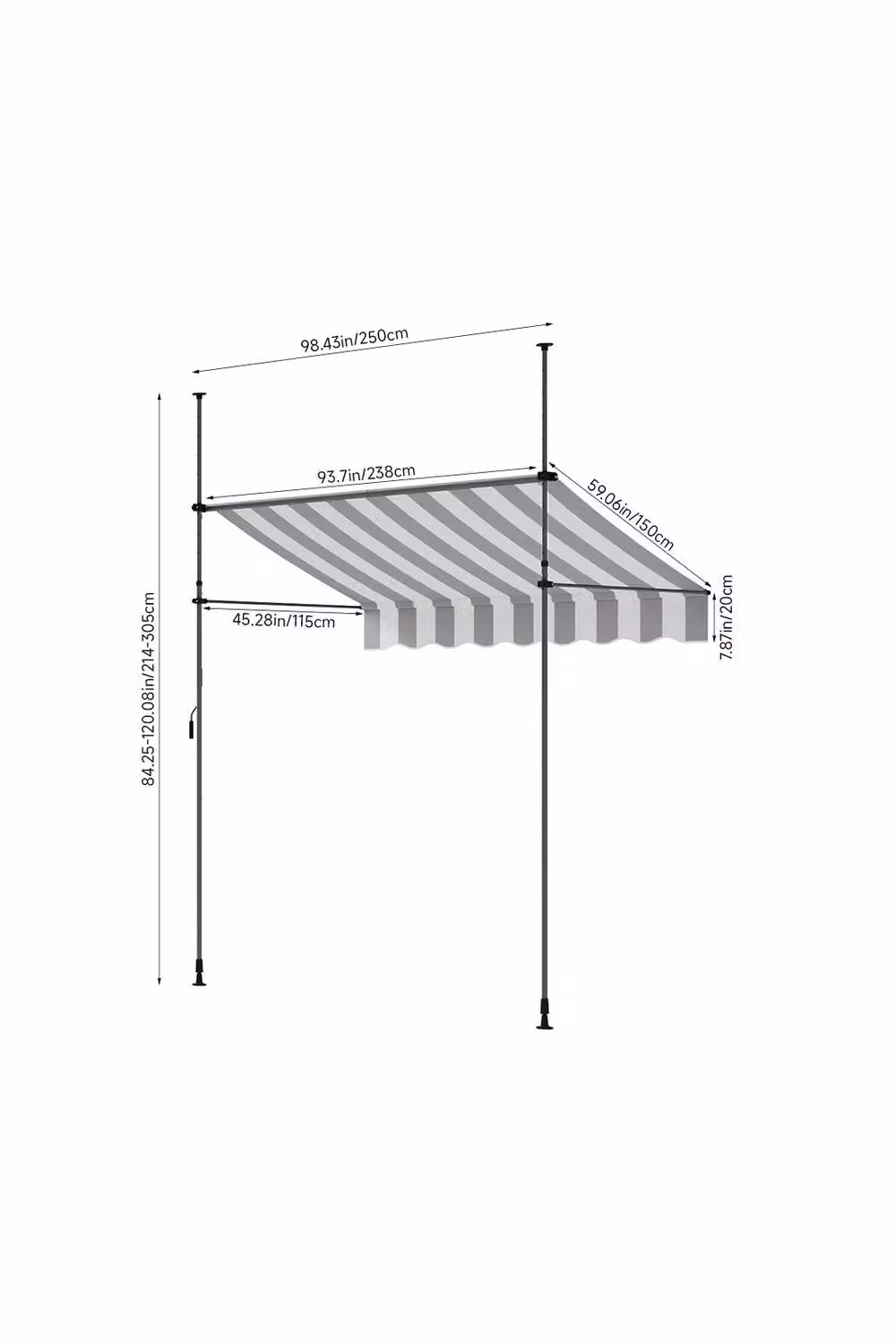 Living and Home Manual Retractable Outdoor Patio Awning with Hand Crank in Grey, W: 238 cm x D: 150 cm – 4