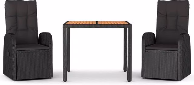 Berkfield Home 3 Piece Black Poly Rattan and Solid Acacia Wood Garden Dining Set