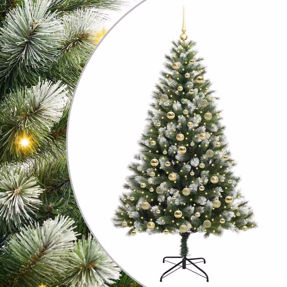Berkfield Home Artificial Hinged Christmas Tree with Flocked Snow, Green, Height: 180 cm – 2
