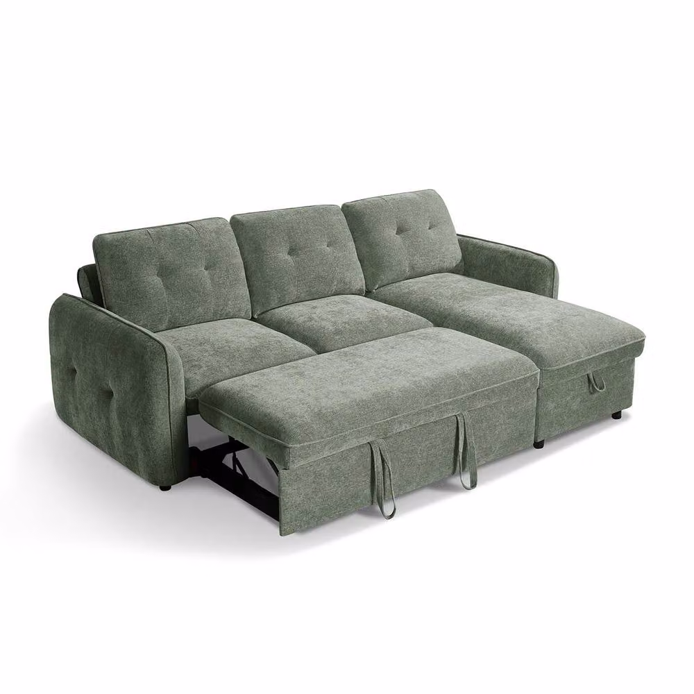 Furnishings For Less UK Seattle L Shaped 4 Seater Fabric Corner Sofa Bed in Green, W: 236 cm, D: 89 cm, H: 97 cm – 2