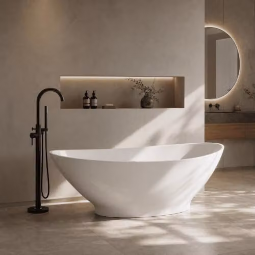 Balterley Gradbach Luxury Contemporary Oval Double Ended Freestanding Bath, Matt White, W: 189 cm, D: 90 cm, H: 56 cm – 3