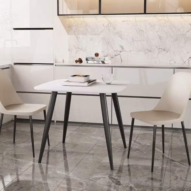 Calico Aspen White Square Table and 2 Black Plastic Chairs Set