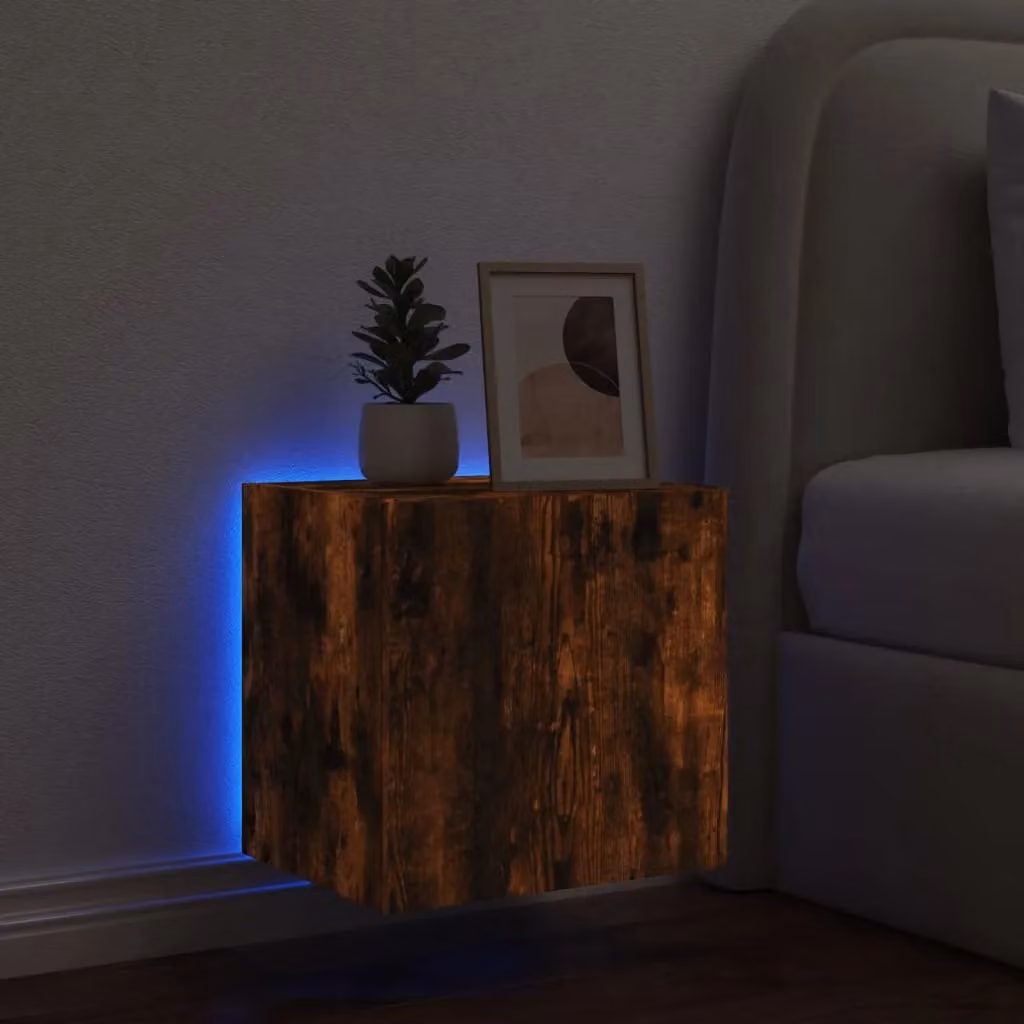 Berkfield Home Modern Wall Mounted TV Cabinet with LED Lights in Smoked Oak Brown, W/D/H: 40.5 x 35 x 40.5 cm – 4