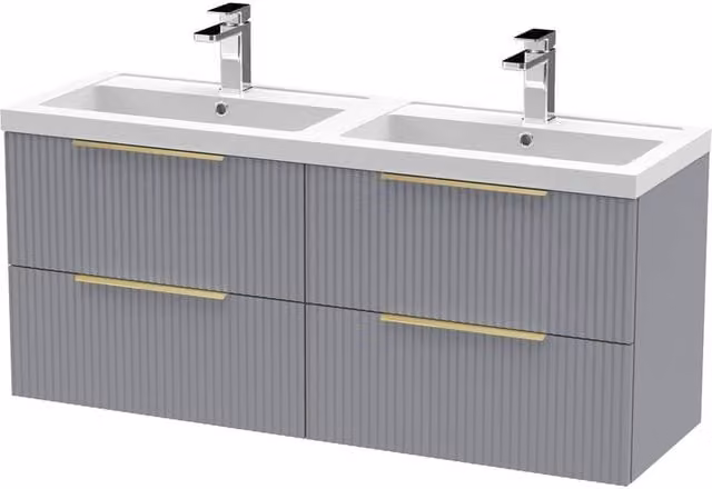 Balterley Fluted Front Wall Hung 4 Drawer Vanity Basin Unit, Satin Grey, W: 120 cm