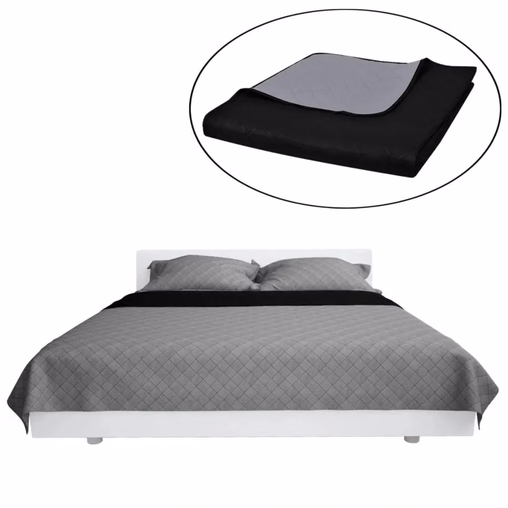 Berkfield Home Reversible Quilted Microfibre Bedspread in Black and Grey, W: 230 cm, D: 260 cm – 2