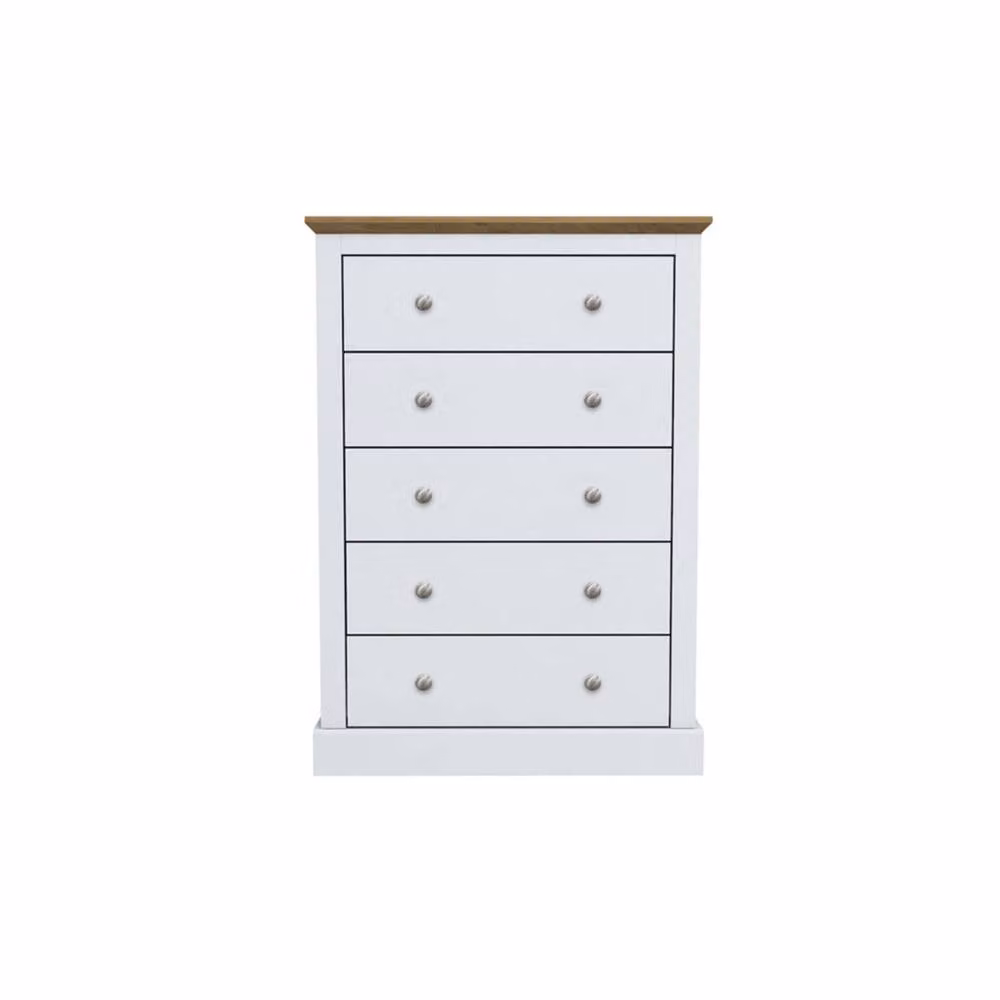 Wyld Haus Ardee 5 Drawer Chest in White with Natural Oak Top – 2