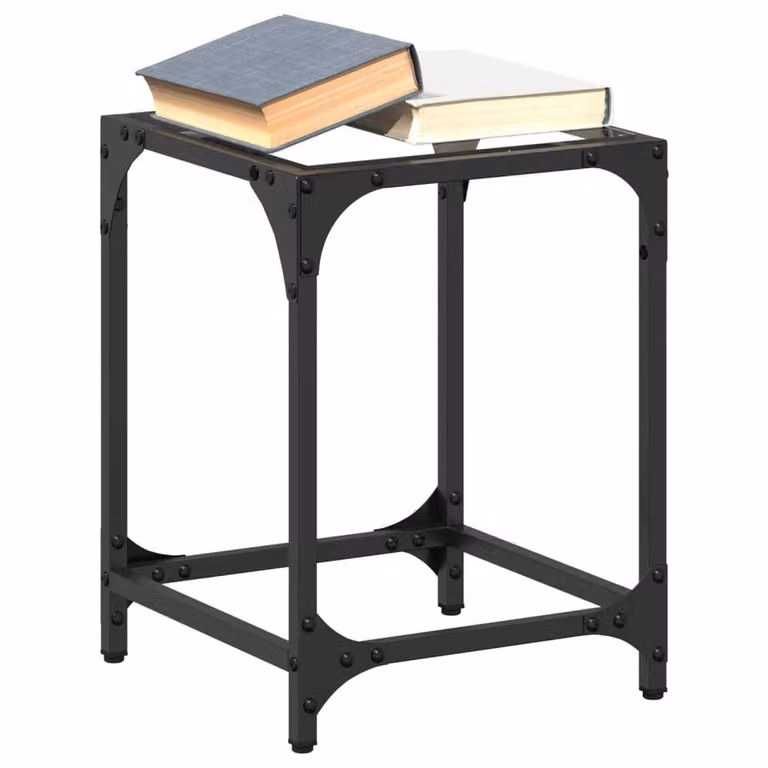 Berkfield Home Modern Square Coffee Table with Transparent Glass Top and Black Steel Frame, W/D/H: 30 x 30 x 40 cm