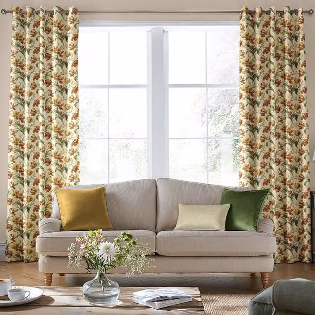 Laura Ashley Gosford Made To Measure Blackout Floral Eyelet Curtains in Gold