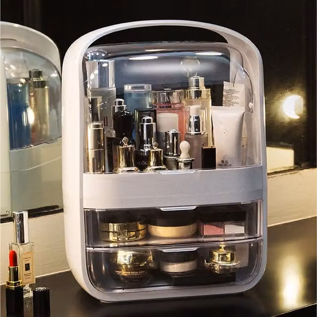 Livingandhome White Makeup Storage and Display Box with Lid, Width: 30 cm