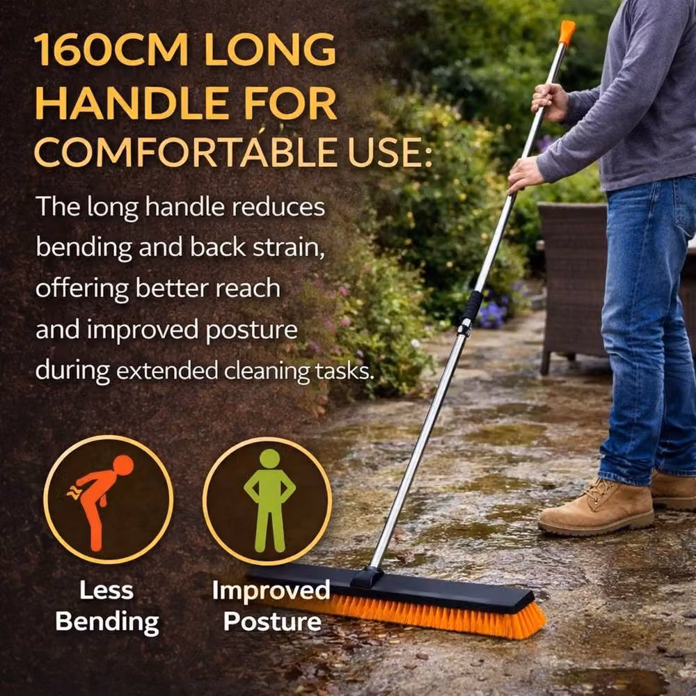 FLAVORA Telescopic Garden Broom with Stiff Bristles in Orange – 3