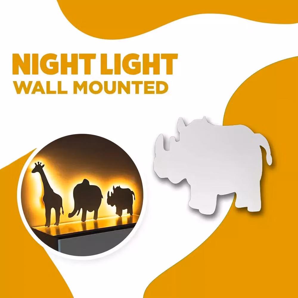 Marco Paul Rhino LED Wall Night Light for Childrens Nursery in White and Wood – 3