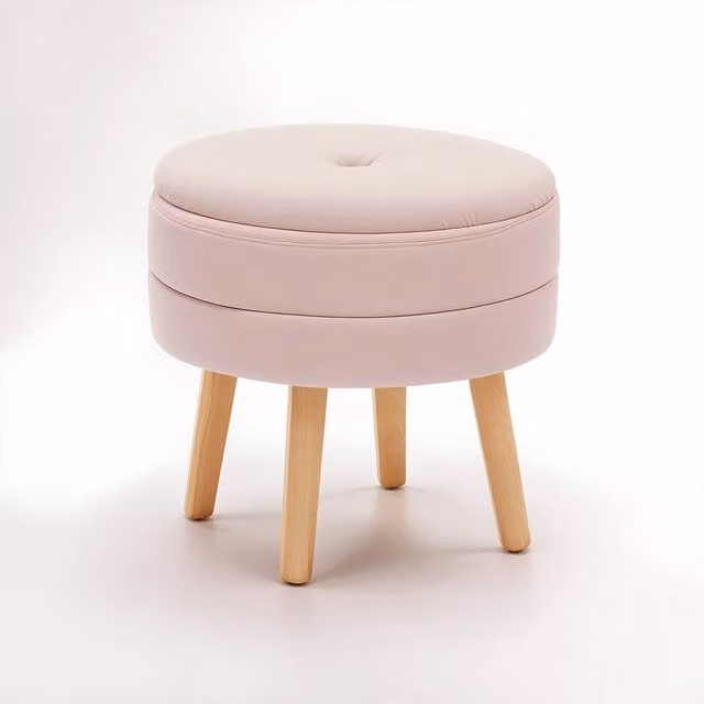 Orsina Ivy Pink Velvet Stool with Rubberwood Frame and Removable Cover