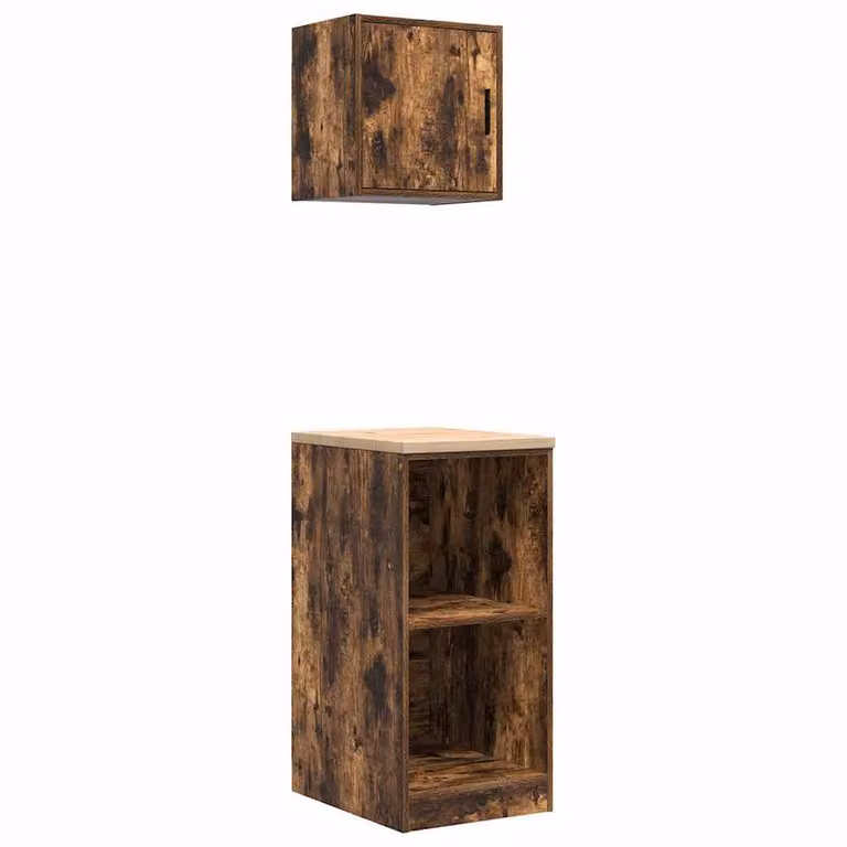 Berkfield Home Wall Mounted Garage Workshop Cabinets, 2 Piece Set, Smoked Oak Brown Engineered Wood with Internal Shelves