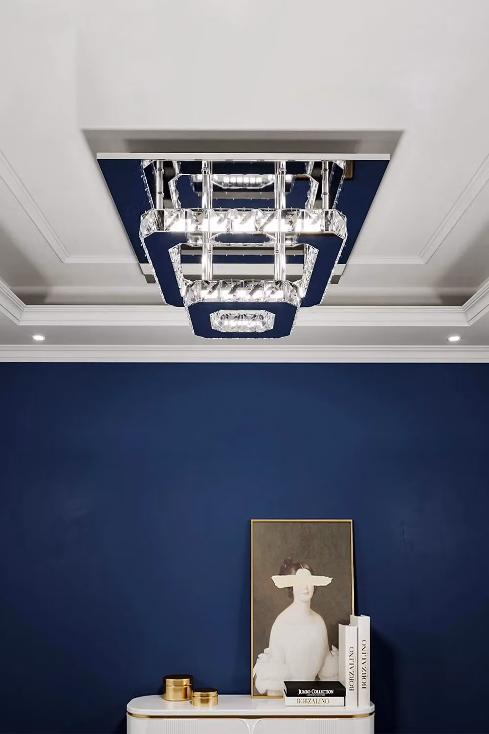 Living and Home Square Glamorous Crystal LED Ceiling Light in Silver – 2