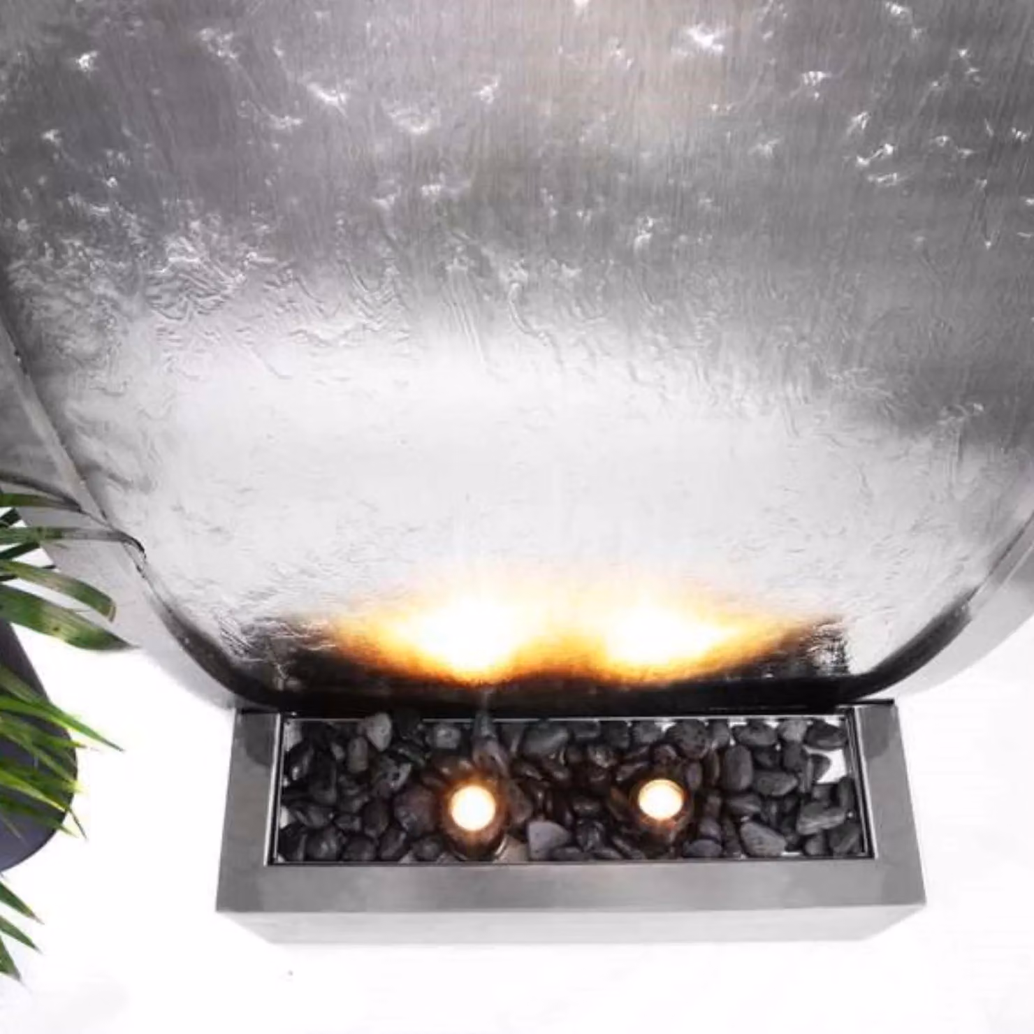 Primrose Curved Stainless Steel Waterfall Water Wall with LED Light in Metallic Silver, Height: 183 cm – 3