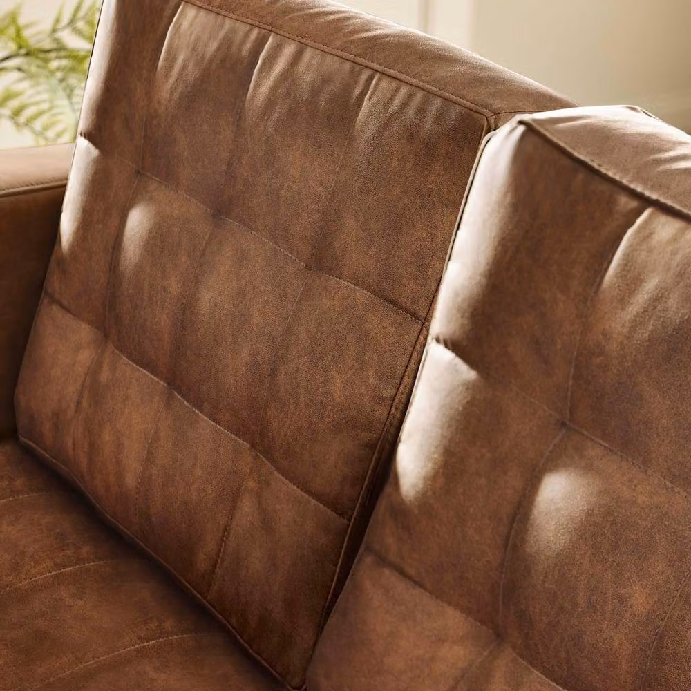 FurnitureboxUK Jade 2 Seater Sofa in Brown Faux Leather with Solid Wood Frame – 2