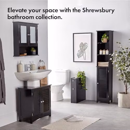 VonHaus Shrewsbury Slimline Freestanding Shaker Style Bathroom Storage Unit in Black, W/D/H: 14.2 x 50.0 x 58.0 cm – 8