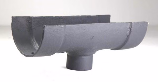 Hargreaves Premier Cast Iron Deep Half Round Gutter Running Outlet, 100mm for 75mm Downpipe, Grey Primed