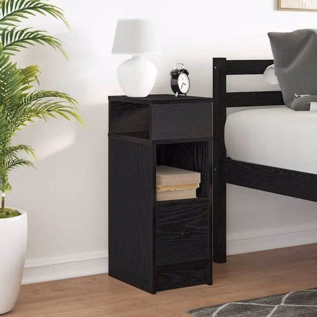 Berkfield Home Durable Bedside Cabinet with Drawer in Black, W/D/H: 25 x 31 x 66 cm
