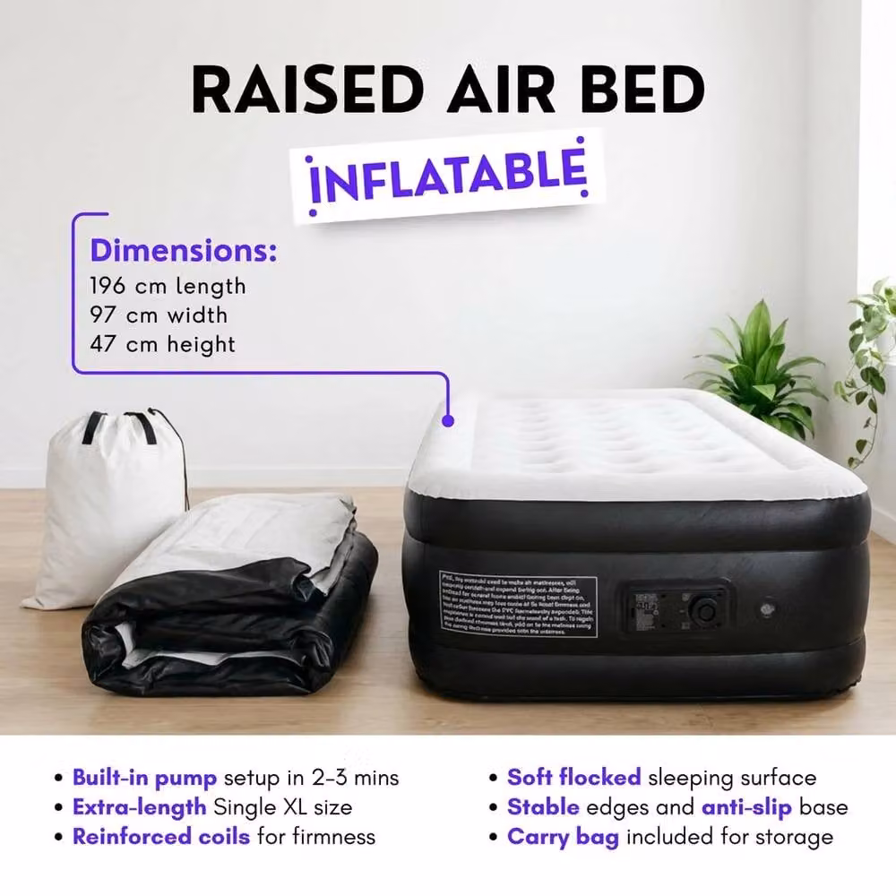 NESTLUNE Single Extra Deep Airbed with Built-in Electric Pump, Black – 5